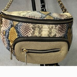Steve Madden Snakeskin Crossbody Bag in Tan and Gold